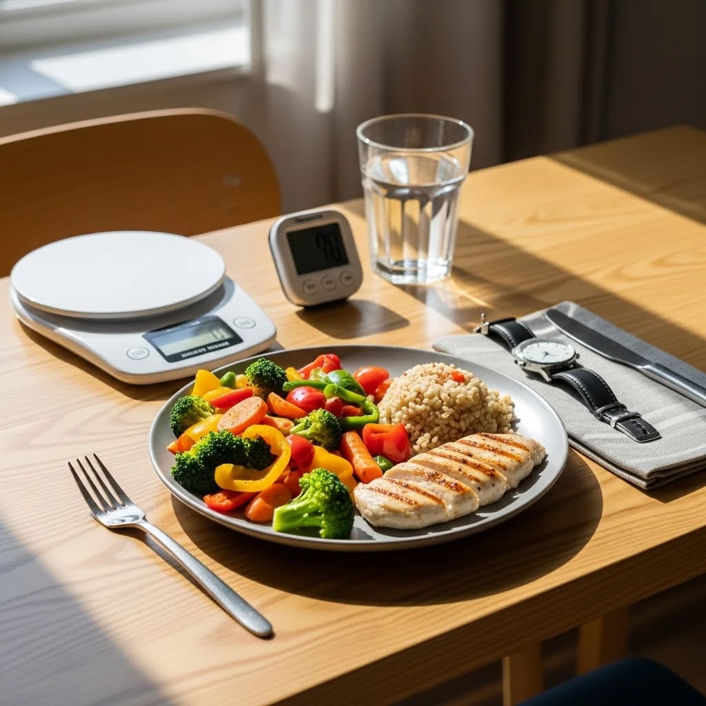 Visual diagram of balanced macronutrients on a daily plate